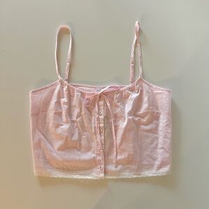 NEW Skims Crop Poplin Sleep Cami Tank Top Cherry Blossom Pink Striped L Bow